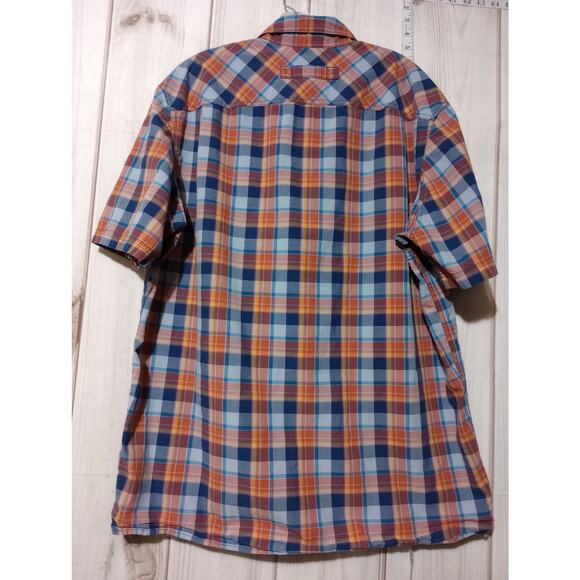 Duluth Shirt Mens Large Tall Orange Blue Plaid Short Sleeve Button Up Pocket - Picture 4 of 8
